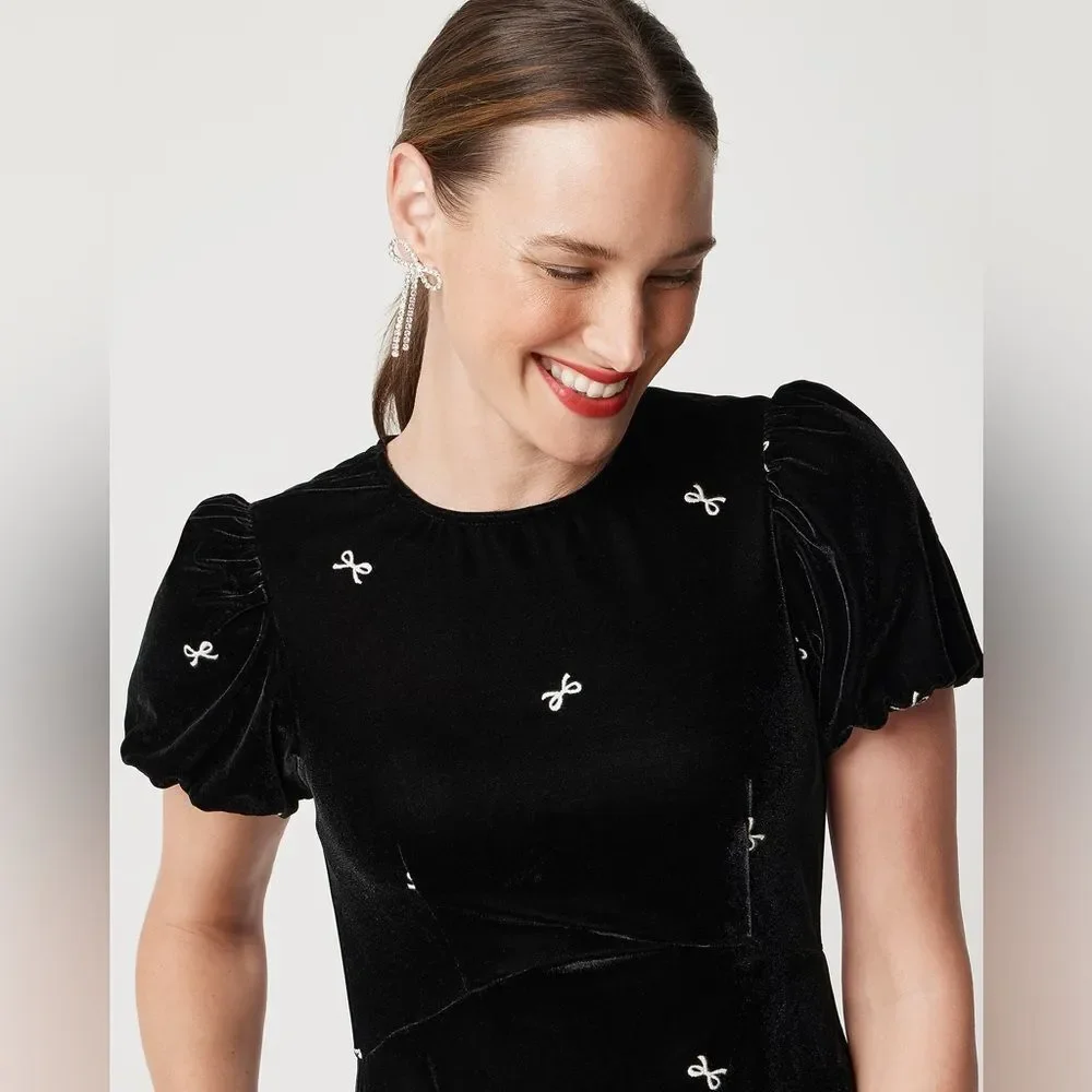 J Crew Velvet Puff Sleeve Midi Dress NWT